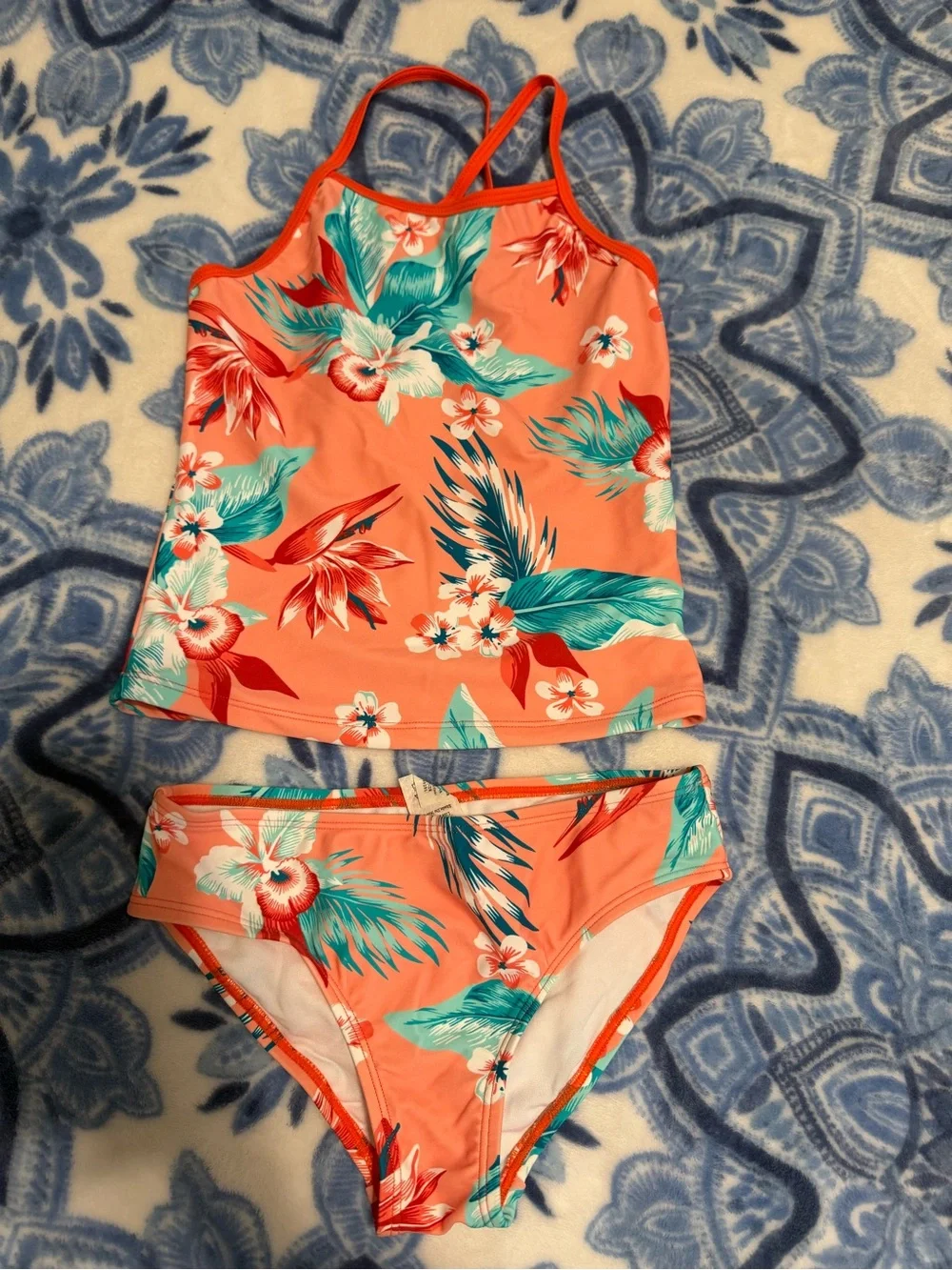 Girls' Coral Floral Tankini Swim Set size 8 NWOT